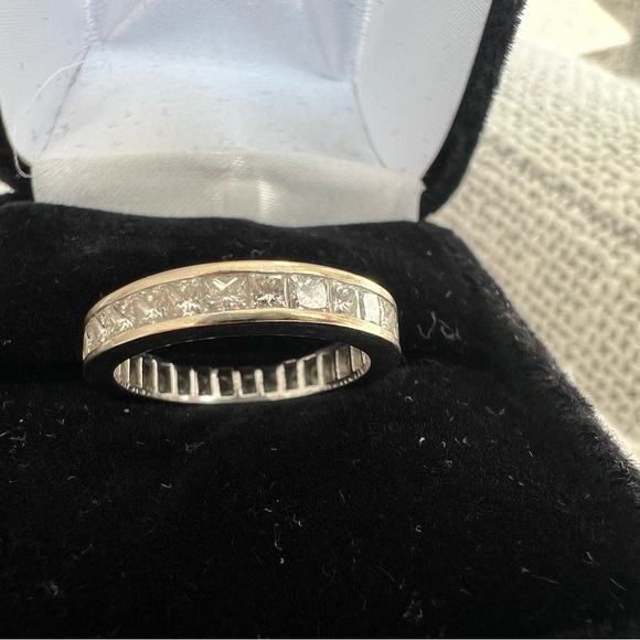 Antique Jewelry - Antique 750 18k white gold 2ct Diamond Princess Cut Chanel Eternity Band size 6